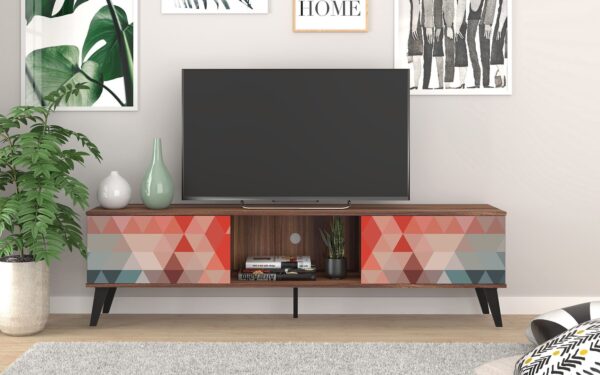 Manhattan Comfort Doyers 70.87 Mid-Century Modern TV Stand in Multi Color Red and Blue