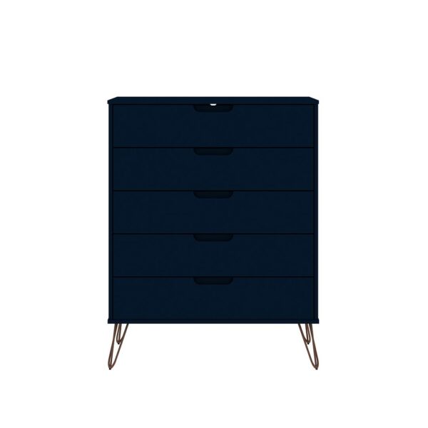 Manhattan Comfort Rockefeller 3-Piece Tatiana Midnight Blue Dresser and Nightstand Set