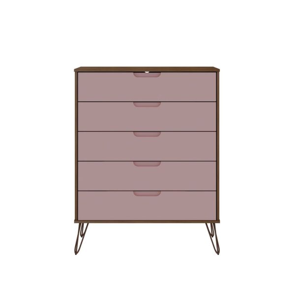 Manhattan Comfort Rockefeller 3-Piece Nature and Rose Pink Dresser and Nightstand Set