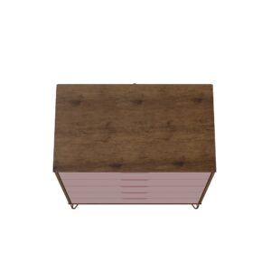 Manhattan Comfort Rockefeller 3-Piece Nature and Rose Pink Dresser and Nightstand Set