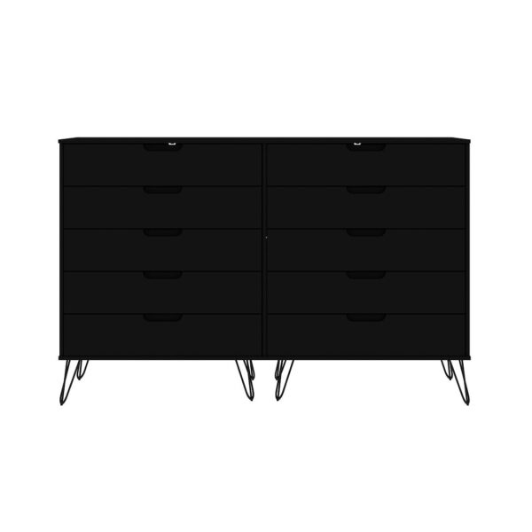 Manhattan Comfort Rockefeller 3-Piece Black Dresser and Nightstand Set