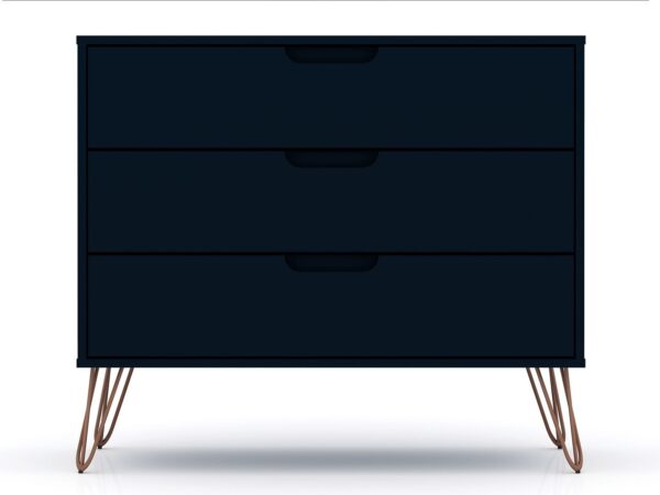 Manhattan Comfort Rockefeller 3-Piece Tatiana Midnight Blue Dresser and Nightstand Set