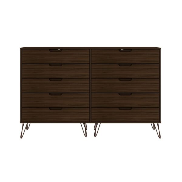 Manhattan Comfort Rockefeller 3-Piece Brown Dresser and Nightstand Set