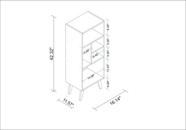 Manhattan Comfort Warren Mid-High Bookcase 2.0 with 5 Shelves in White with Black Feet