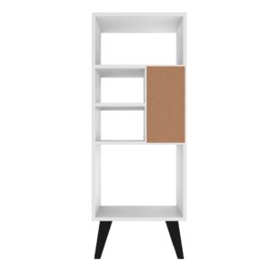 Manhattan Comfort Warren Mid-High Bookcase 2.0 with 5 Shelves in White with Black Feet