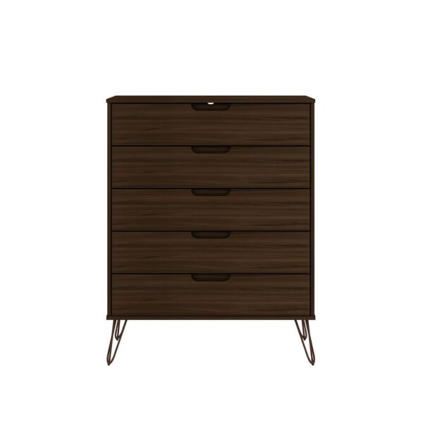 Manhattan Comfort Rockefeller Brown 5-Drawer Dresser and 2-Drawer Nightstand Set