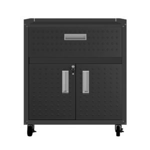 Manhattan Comfort 3-Piece Fortress Mobile Space-Saving Steel Garage Cabinet and Worktable 4.0 in Charcoal Grey