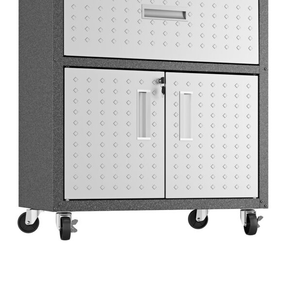 Manhattan Comfort 3-Piece Fortress Mobile Space-Saving Steel Garage Cabinet and Worktable 4.0 in Grey