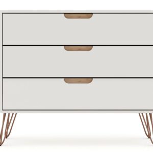 Manhattan Comfort Rockefeller 5-Drawer and 3-Drawer Off White and Nature Dresser Set