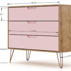 Manhattan Comfort Rockefeller 5-Drawer and 3-Drawer Nature and Rose Pink Dresser Set