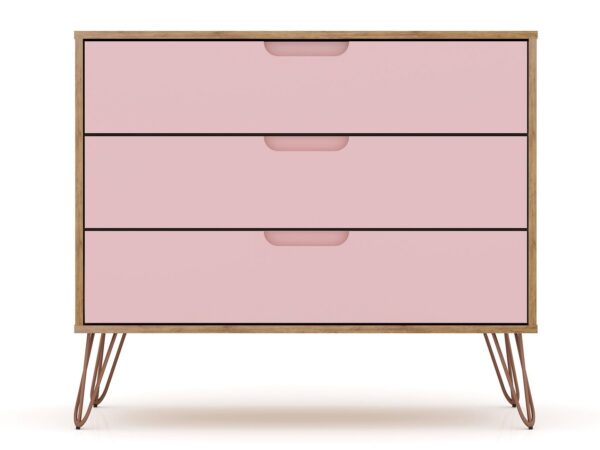 Manhattan Comfort Rockefeller 5-Drawer and 3-Drawer Nature and Rose Pink Dresser Set