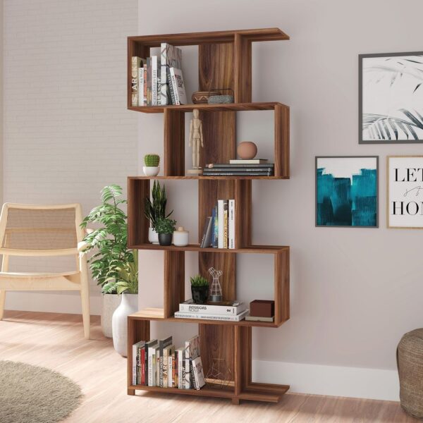 Manhattan Comfort Charming Petrolina Z-Shelf with 5 shelves in Nut Brown