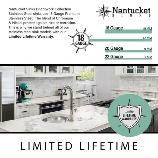 Nantucket Sinks RS15-SS 15 Inch Hand Hammered Round Stainless Steel Bar Sink