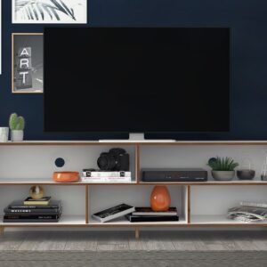 Manhattan Comfort Warren 70.87 TV Stand with 5 Shelves in White and Oak