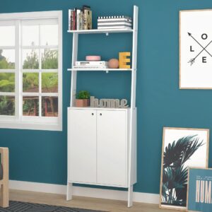 Manhattan Comfort Cooper Ladder Display Cabinet with 2 Floating Shelves in White