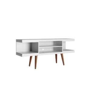 Manhattan Comfort Utopia 53.14" TV Stand with Splayed Wooden Legs and 4 Shelves in White