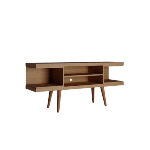 Manhattan Comfort Utopia 53.14" TV Stand with Splayed Wooden Legs and 4 Shelves in Maple Cream