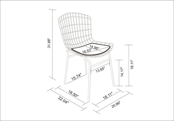 Manhattan Comfort Madeline Metal Chair with Seat Cushion in Silver and Black