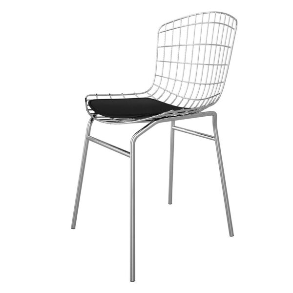 Manhattan Comfort Madeline Metal Chair with Seat Cushion in Silver and Black