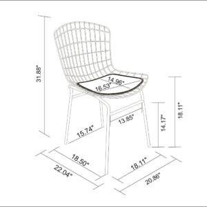 Manhattan Comfort Madeline Metal Chair with Seat Cushion in Silver and White