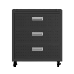 Manhattan Comfort 3-Piece Fortress Mobile Space-Saving Steel Garage Cabinet and Worktable 6.0 in Charcoal Grey