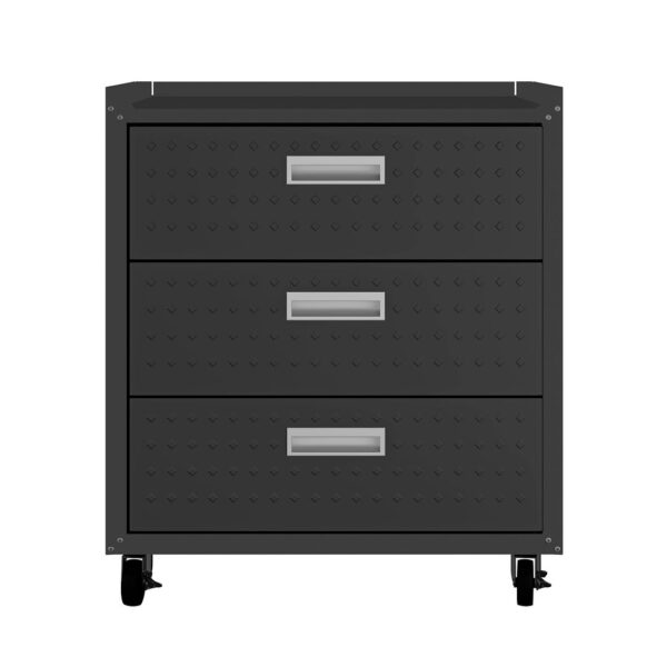 Manhattan Comfort 3-Piece Fortress Mobile Space-Saving Steel Garage Cabinet and Worktable 6.0 in Charcoal Grey