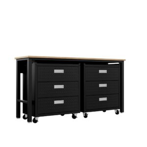 Manhattan Comfort 3-Piece Fortress Mobile Space-Saving Steel Garage Cabinet and Worktable 6.0 in Charcoal Grey