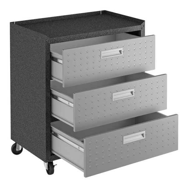 Manhattan Comfort 3-Piece Fortress Mobile Space-Saving Steel Garage Cabinet and Worktable 6.0 in Grey