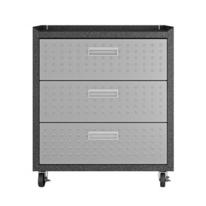 Manhattan Comfort 3-Piece Fortress Mobile Space-Saving Steel Garage Cabinet and Worktable 6.0 in Grey