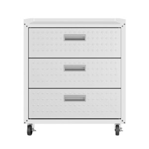 Manhattan Comfort 3-Piece Fortress Mobile Space-Saving Steel Garage Cabinet and Worktable 6.0 in White