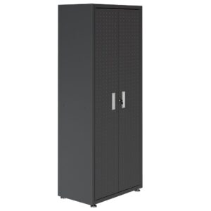 Manhattan Comfort Fortress Textured Metal 75.4" Garage Cabinet with 4 Adjustable Shelves in Charcoal Grey