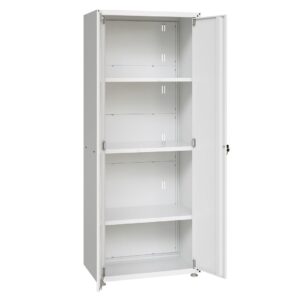 Manhattan Comfort Fortress Textured Metal 75.4" Garage Cabinet with 4 Adjustable Shelves in White