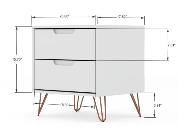 Manhattan Comfort Rockefeller 2-Drawer White Nightstand (Set of 2)