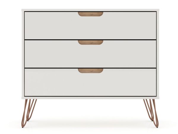 Manhattan Comfort Rockefeller 3-Drawer Off White and Nature Dresser (Set of 2)