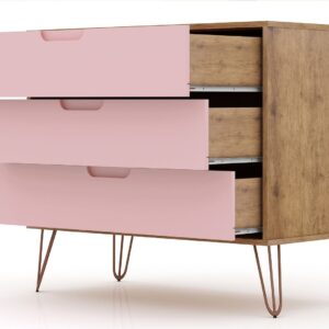 Manhattan Comfort Rockefeller 3-Drawer Nature and Rose Pink Dresser (Set of 2)