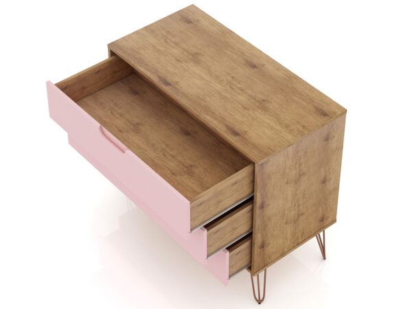 Manhattan Comfort Rockefeller 3-Drawer Nature and Rose Pink Dresser (Set of 2)