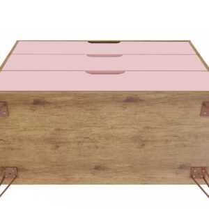 Manhattan Comfort Rockefeller 3-Drawer Nature and Rose Pink Dresser (Set of 2)