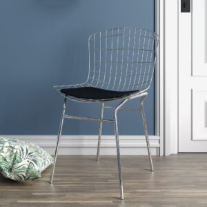 Manhattan Comfort 2-Piece Madeline Metal Chair with Seat Cushion in Silver and Black