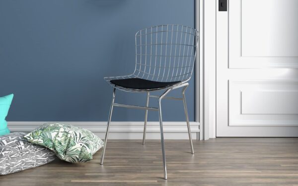 Manhattan Comfort 2-Piece Madeline Metal Chair with Seat Cushion in Silver and Black