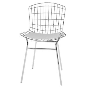 Manhattan Comfort 2-Piece Madeline Metal Chair with Seat Cushion in Silver and White