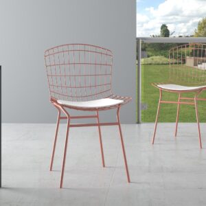 Manhattan Comfort Madeline Chair with Seat Cushion in Rose Pink Gold and White