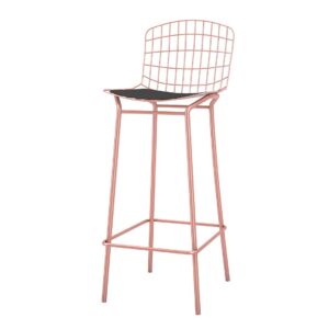 Manhattan Comfort Madeline 41.73" Barstool, Set of 2 with Seat Cushion in Rose Pink Gold and Black