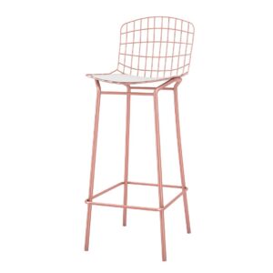 Manhattan Comfort Madeline 41.73" Barstool, Set of 2 with Seat Cushion in Rose Pink Gold and White