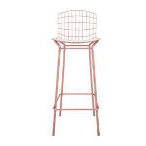 Manhattan Comfort Madeline 41.73" Barstool, Set of 2 with Seat Cushion in Rose Pink Gold and White