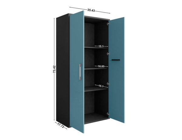 Manhattan Comfort Eiffel Storage Cabinet in Matte Black and Aqua Blue (Set of 2)