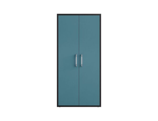 Manhattan Comfort Eiffel Storage Cabinet in Matte Black and Aqua Blue (Set of 2)