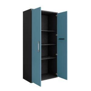 Manhattan Comfort Eiffel Storage Cabinet in Matte Black and Aqua Blue (Set of 2)