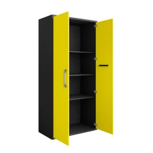 Manhattan Comfort Eiffel Storage Cabinet in Matte Black and Yellow (Set of 2)