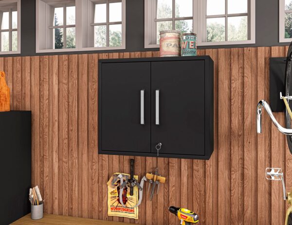 Manhattan Comfort Eiffel Floating Garage Cabinet in Matte Black (Set of 2)