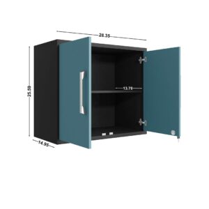 Manhattan Comfort Eiffel Floating Garage Cabinet in Matte Black and Aqua Blue (Set of 2)